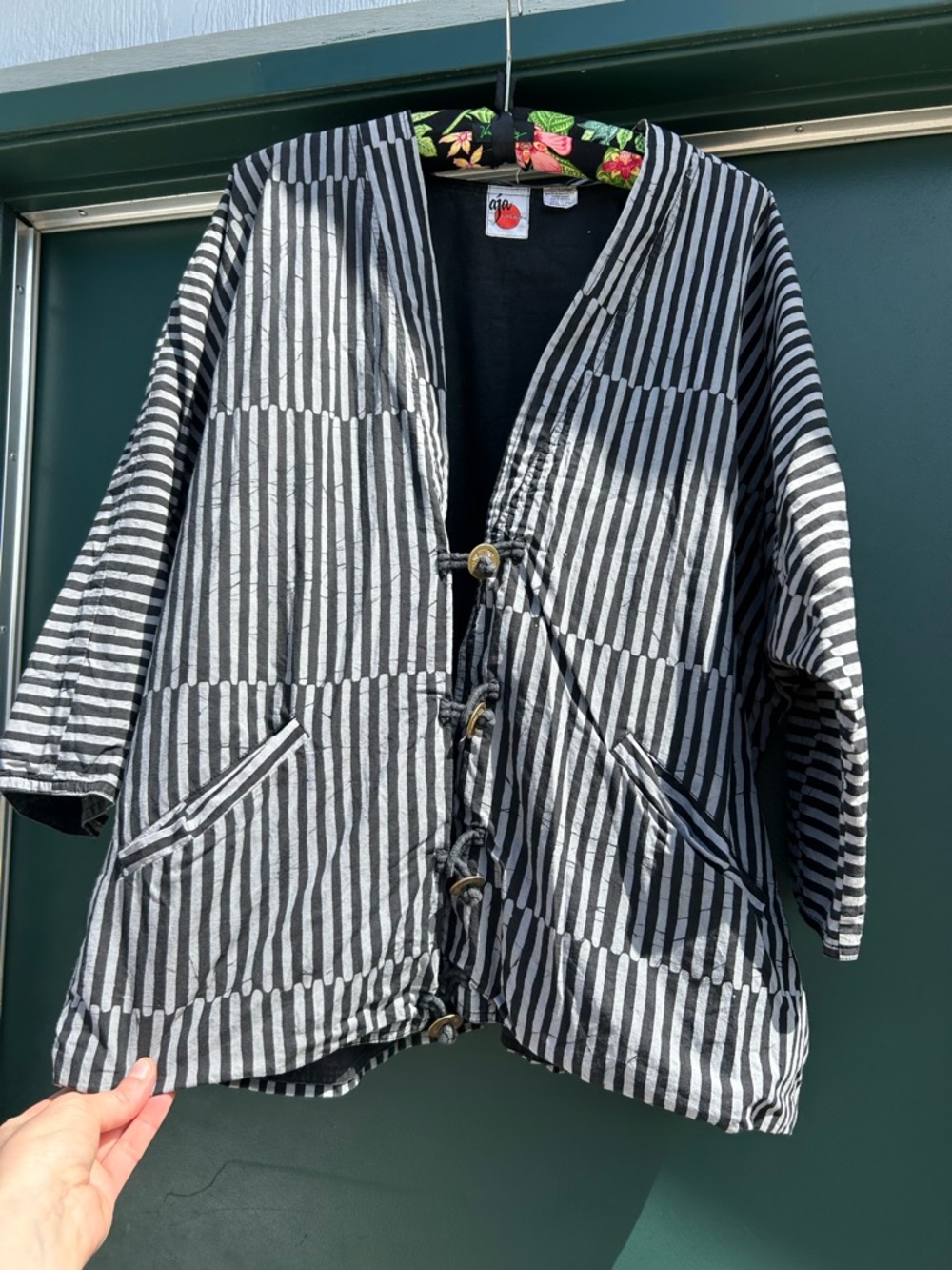 Aja California Black Cotton Top with Asian accents 70s 100 percent cotton